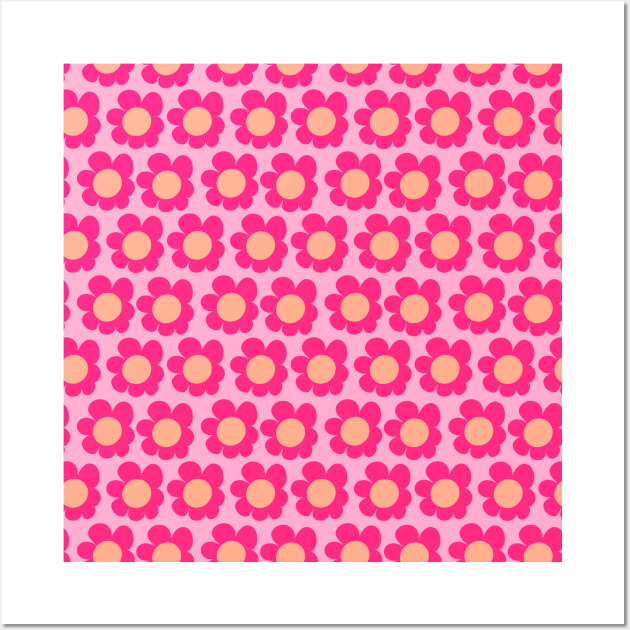 Neon Pink Daisy Pattern Wall Art by Flicker Portraits